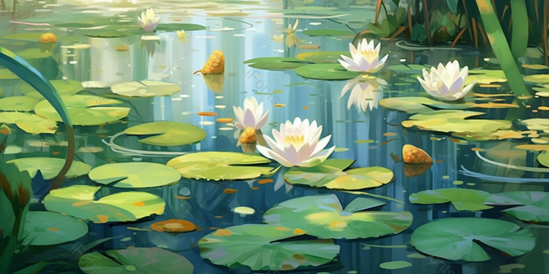 夏天夏季夏至时节池塘里绿色的荷叶和粉白色的荷花绽放中国风工笔画海报背景插画,插画/手绘图,插画/手绘图库,插画/手绘图下载,插画/手绘